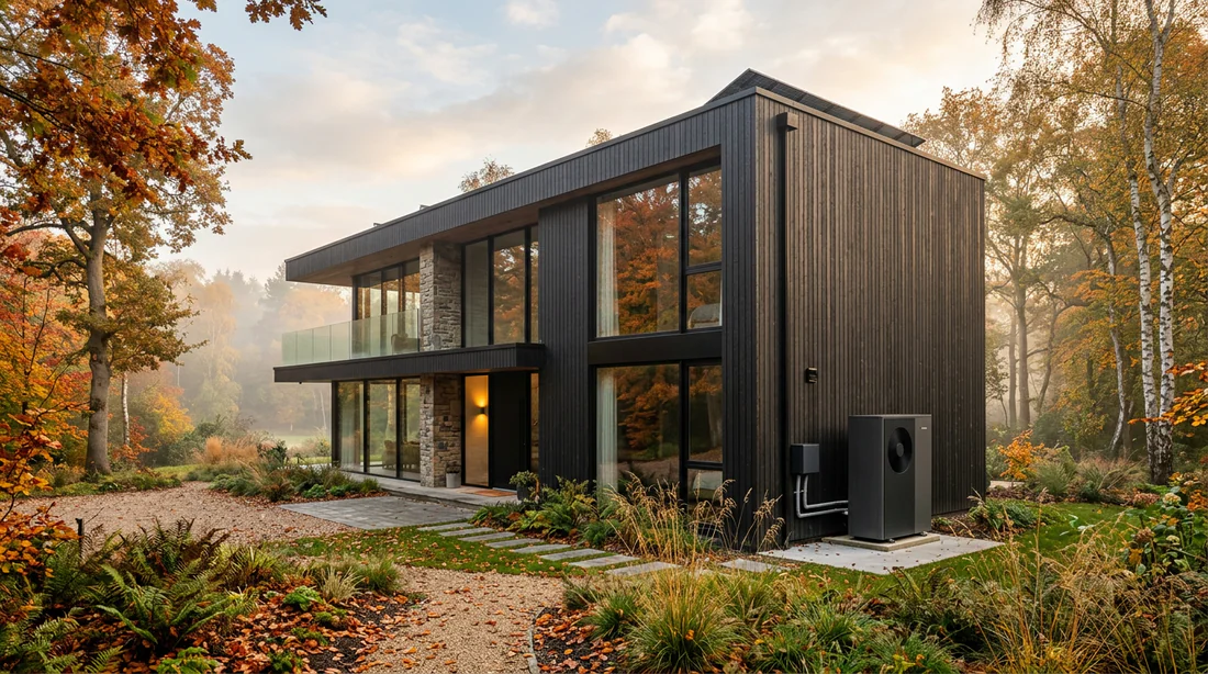 Installation extérieure d'une pompe à chaleur moderne sur une maison éco-énergétique