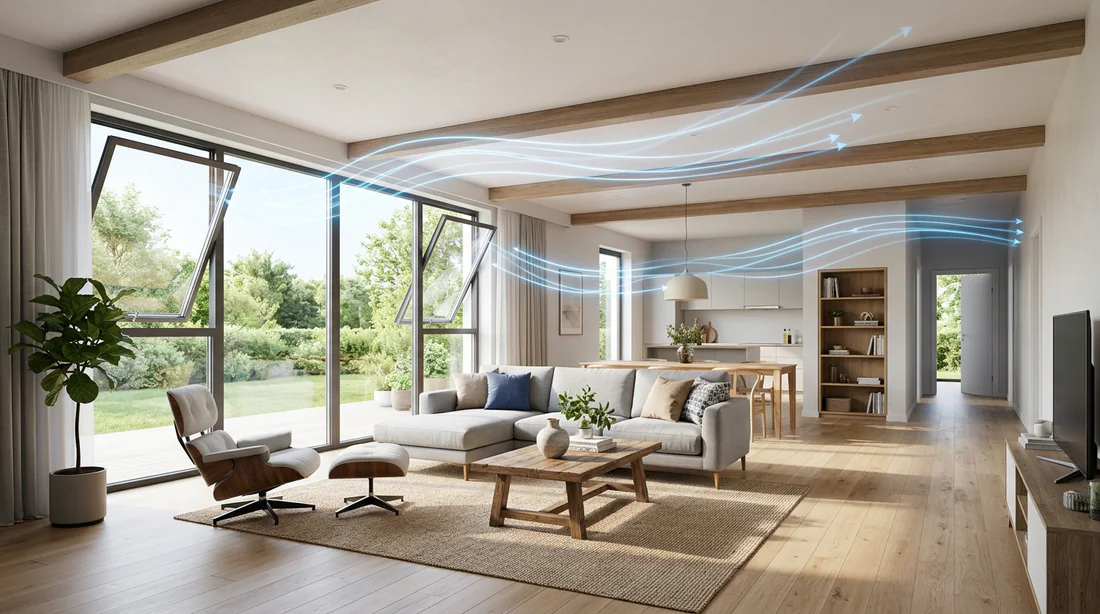 Circulation de l'air frais à travers les pièces de vie d'une maison