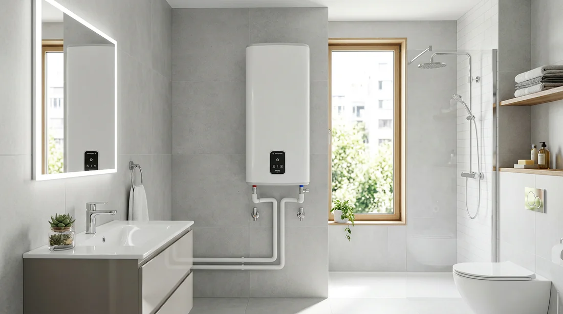 Installation conforme d'un chauffe-eau Ariston Velis Evo 80 dans une salle de bain
