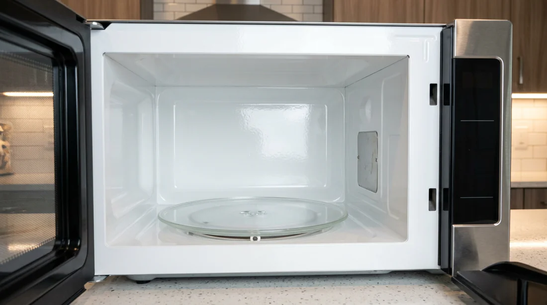 Intérieur de micro-ondes rénové avec une peinture blanche brillante