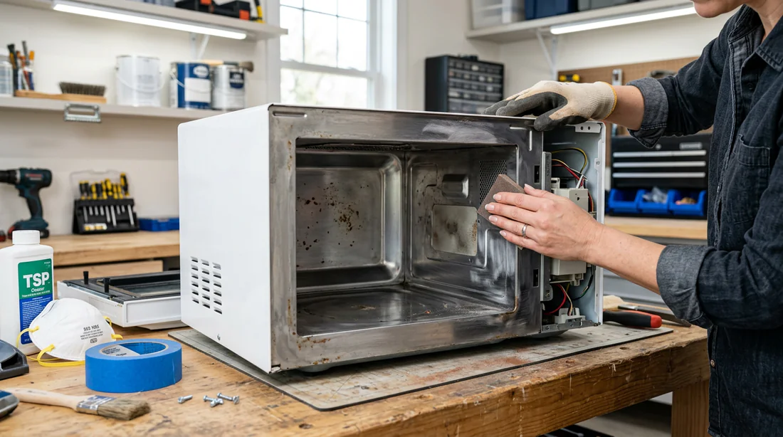 Préparation et ponçage de la surface intérieure du micro-ondes