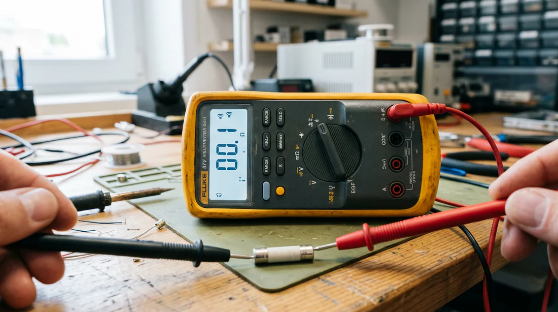 Contrôle de la continuité d'un fusible avec les sondes d'un multimètre digital