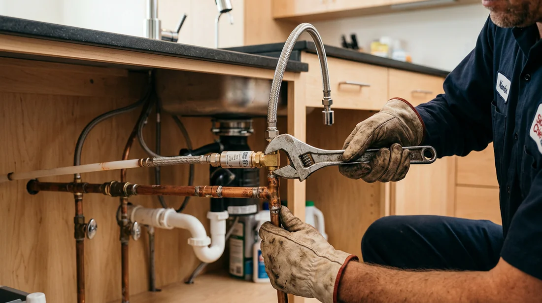 Intervention d'un plombier pour installer un anti-bélier sur une canalisation